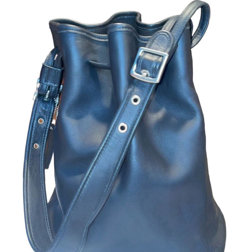 Vintage Coach 9165 Legacy Black Leather  Nickel Drawstring Bucket Bag Cinch USA